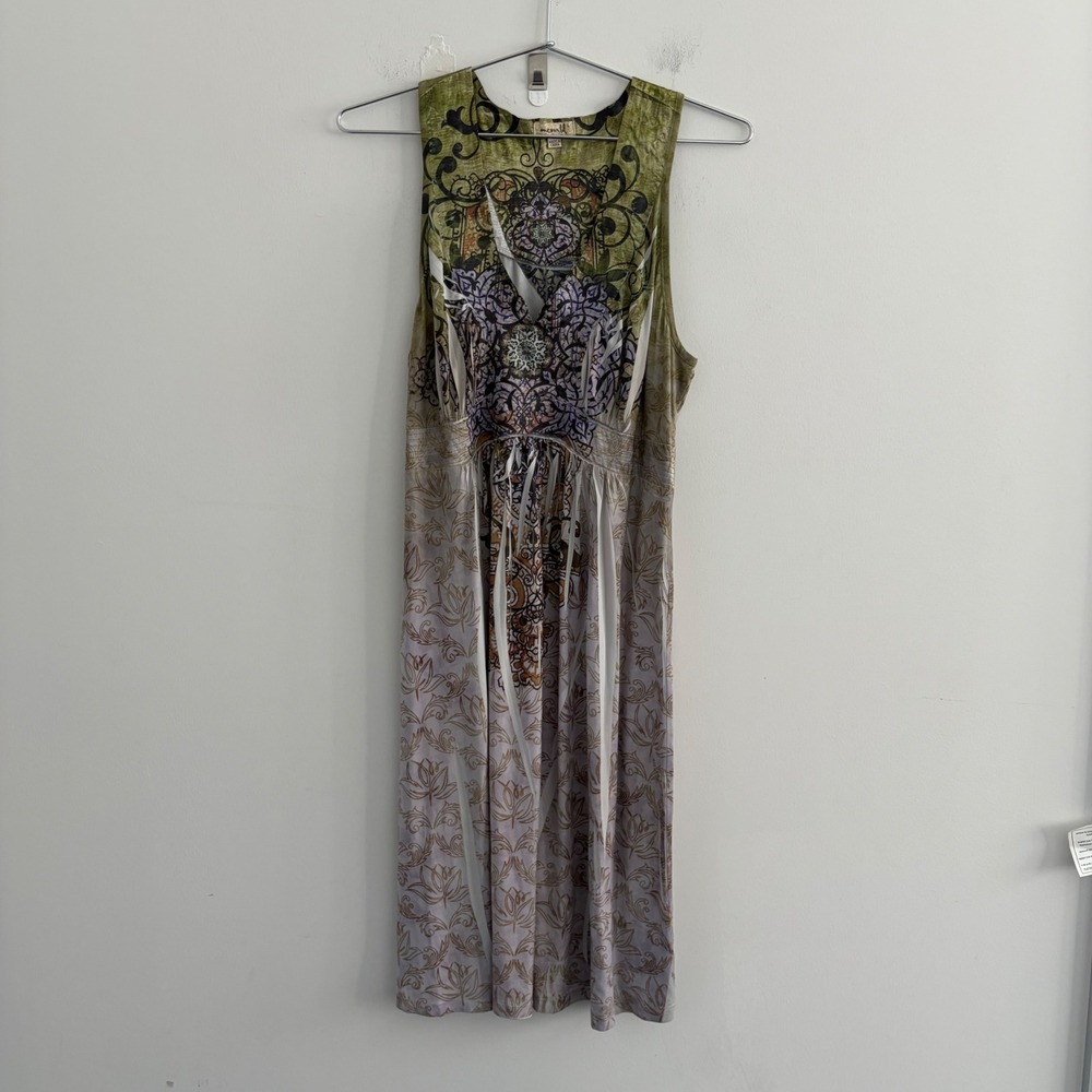 One World Live and Let Live Sleeveless Boho Midi Dress Green Purple Large